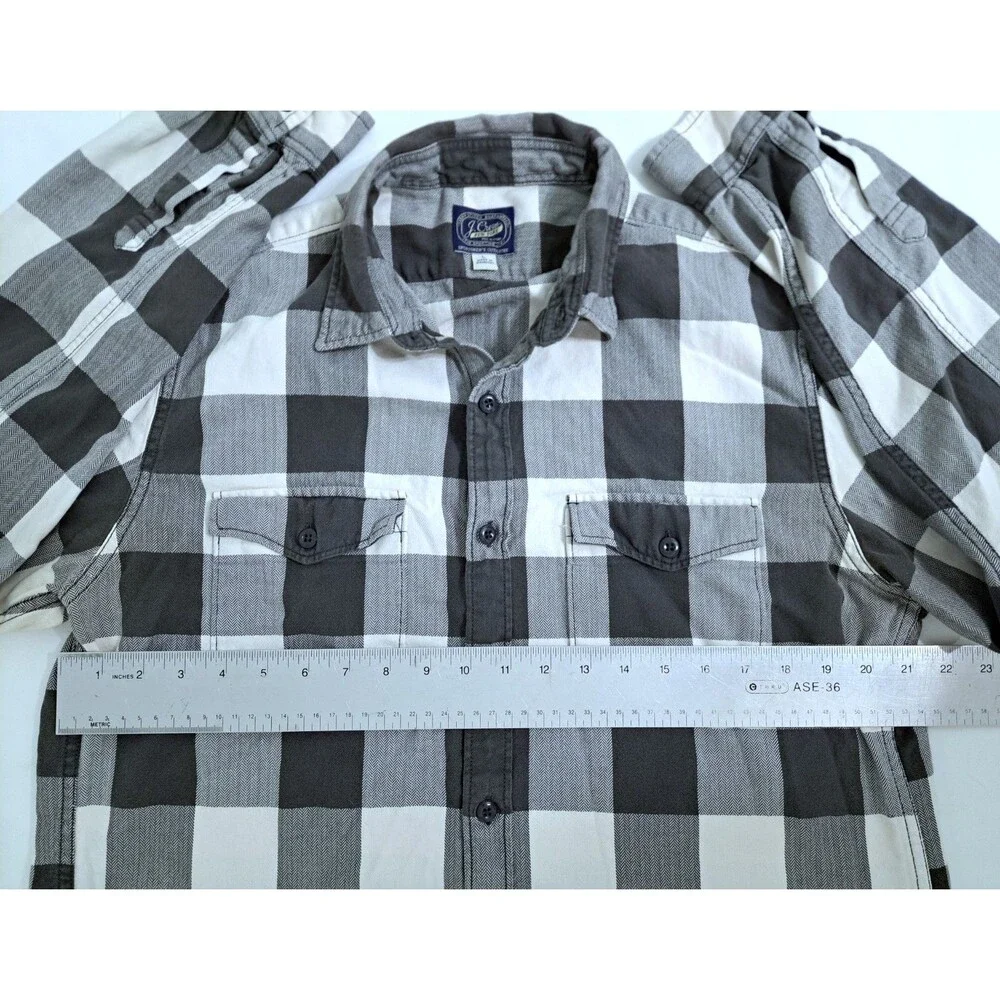 J Crew Flannel Shirt Mens Large Plaid Grey Check 90s Y2K Sportsmen Buttons